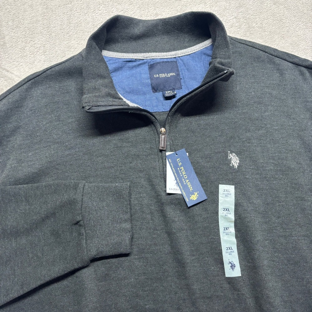 NWT NEW US Polo Assn Mens 2XL XXL Big 1/4 Zip Pullover Sweater Gray 233352Z5
